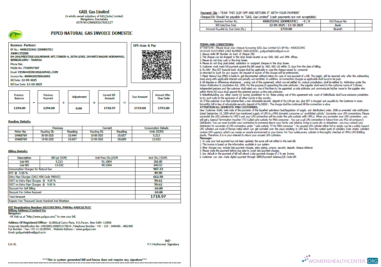 Professionelle Herunterladen Indien Gail Gas GmbH Nebenkostenabrechnung Vorlage in Word und PDF Formats, 2 Seiten PDF Vorlage
