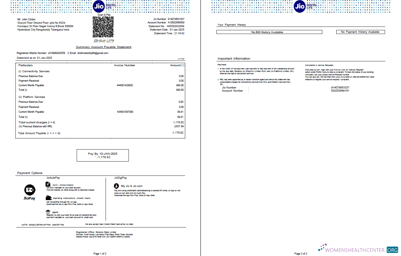Editierbare Herunterladen Indien Jio Digital Life Nebenkostenabrechnung Vorlage in Word und PDF Formats, 2 Seiten, Version 3 PDF Vorlage