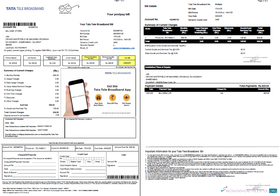 Premium Herunterladen Indien Tata Tele Broadband Nebenkostenabrechnung Vorlage in Word und PDF Formats, 2 Seiten PDF Vorlage