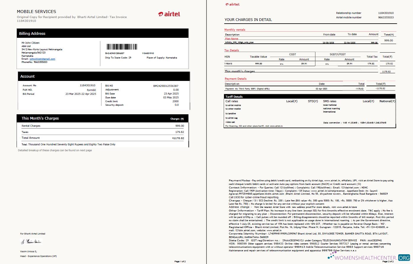 Hochwertige Herunterladen Indien Airtel Nebenkostenabrechnung Vorlage in Word und PDF Formats, 2 Seiten, Version 3 PDF Vorlage