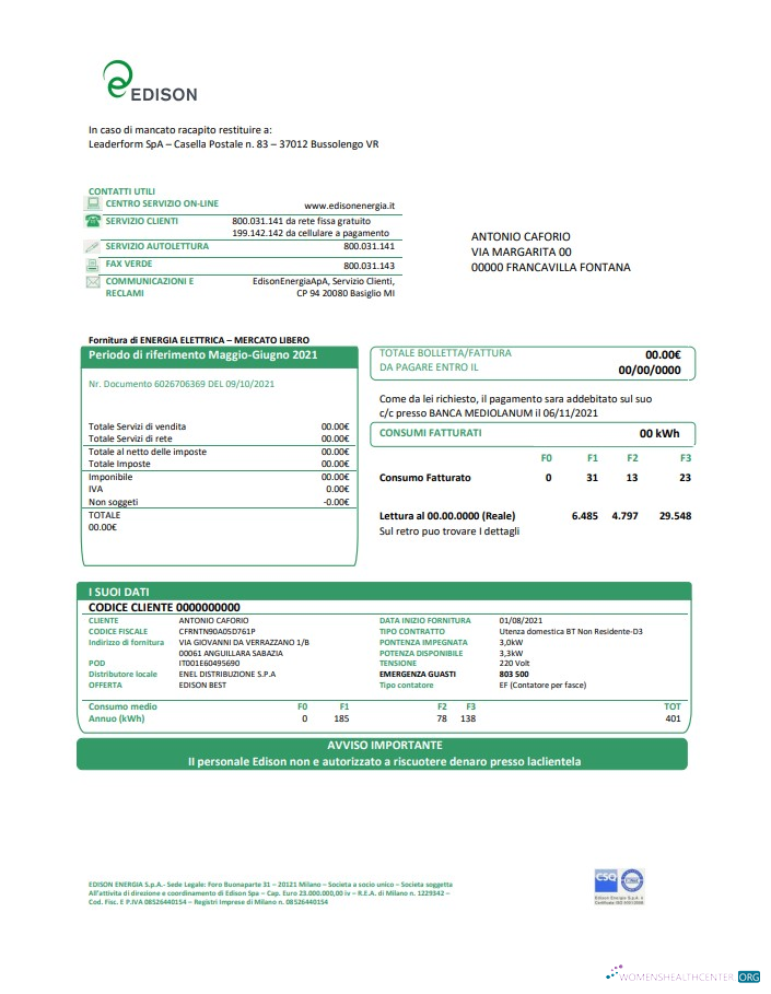 Editierbare Herunterladen Italien Edison Nebenkostenabrechnung Vorlage in Word und PDF Format, Good für Adresse Prove PDF Vorlage