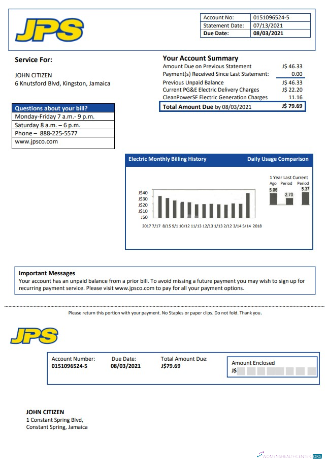 Professionelle Herunterladen Jamaika Öffentlich Service (JPS) Strom Nebenkostenabrechnung Vorlage in Word und PDF Format PDF Vorlage
