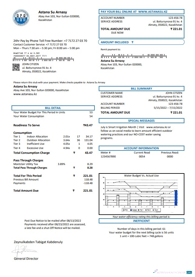Realistische Herunterladen Kasachstan Astana Su Arnasy Nebenkostenabrechnung Vorlage in Word und PDF Format (.doc und .PDF) PDF Vorlage