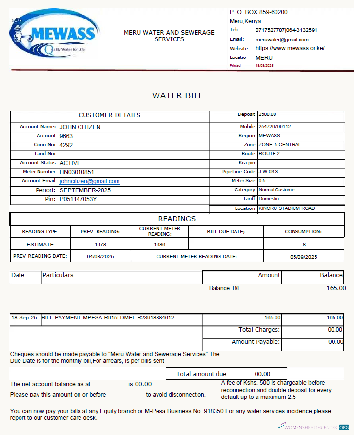 Premium Herunterladen Kenia Meru Wasser und Abwasser Services Nebenkostenabrechnung Vorlage in Word und PDF Formats PDF Vorlage