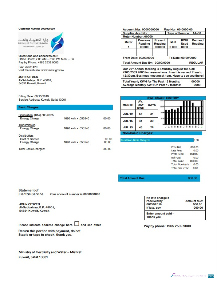 Professionelle Herunterladen Kuwait Ministry von Strom und Wasser Nebenkostenabrechnung Vorlage in Word und PDF Format PDF Vorlage
