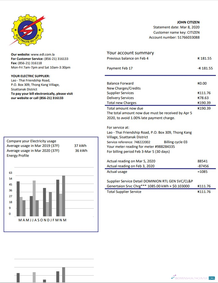 Professionelle Herunterladen Laos Electricite Du Laos Strom Nebenkostenabrechnung Vorlage in Word und PDF Format PDF Vorlage