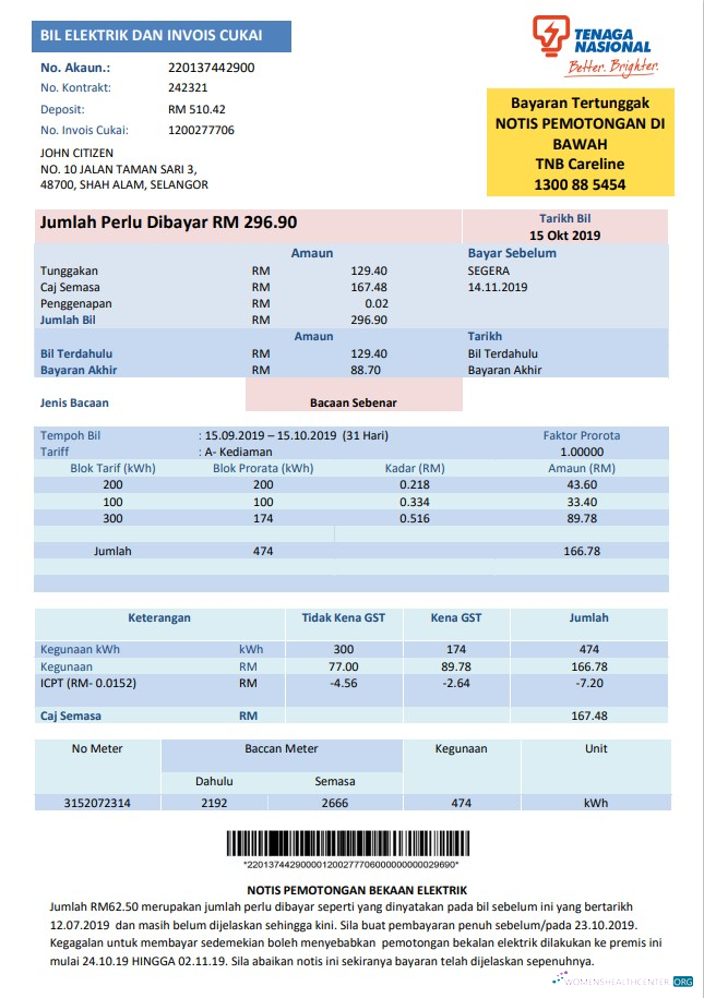 Professionelle Herunterladen Malaysia Tenaga Nasional Strom Nebenkostenabrechnung Vorlage in Word und PDF Format PDF Vorlage