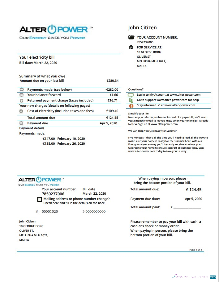 Premium Herunterladen Malta AlterPower Malta Nachweis von Adresse Nebenkostenabrechnung Vorlage in Word und PDF Format PDF Vorlage