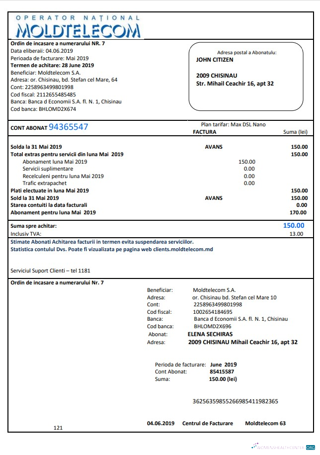 Realistische Herunterladen Moldawien Moldtelecom Nebenkostenabrechnung Vorlage in Word und PDF Format, Fully Editable PDF Vorlage