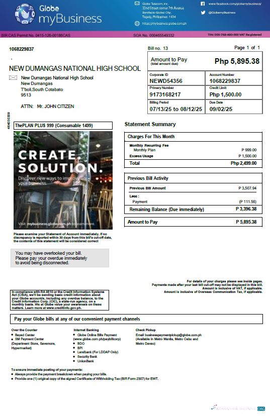 Realistische Herunterladen Philippinen Globe MyBusiness Nebenkostenabrechnung Vorlage in Word und PDF Formats PDF Vorlage