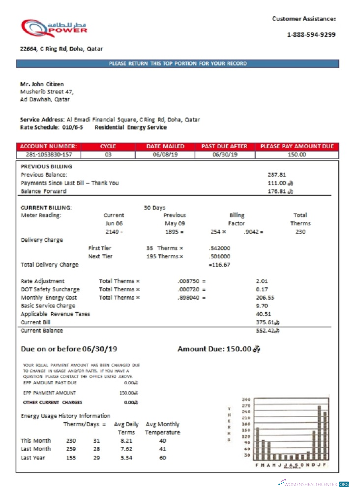 Realistische Herunterladen Katar Power Unternehmen Strom Nebenkostenabrechnung Vorlage in Word und PDF Format PDF Vorlage