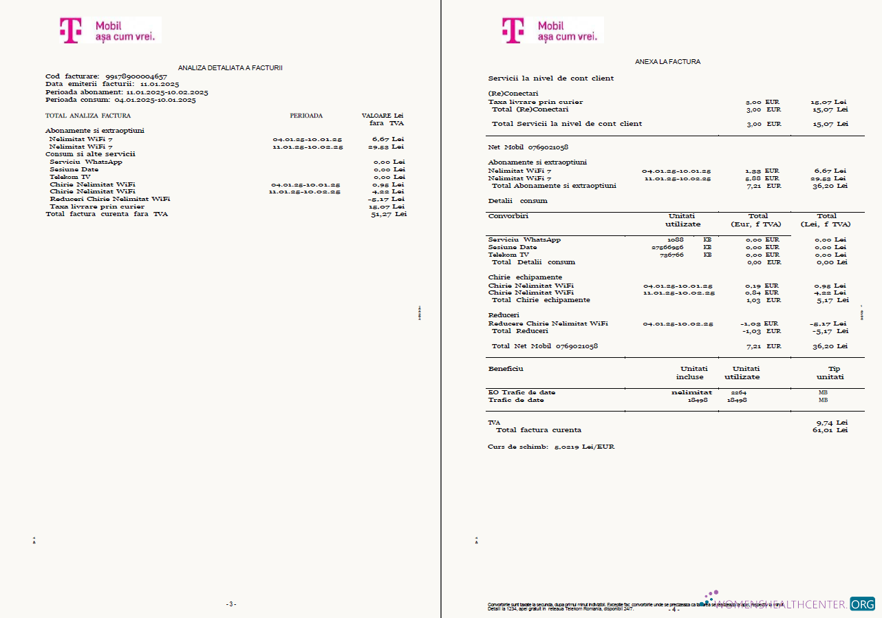 Realistische Herunterladen Rumänien T Mobil Nebenkostenabrechnung Vorlage in Word und PDF Formats, 4 Seiten, 3 4 Seiten PDF Vorlage