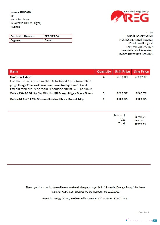 Professionelle Herunterladen Ruanda Energy Group Strom Nebenkostenabrechnung Vorlage in Word und PDF Format PDF Vorlage