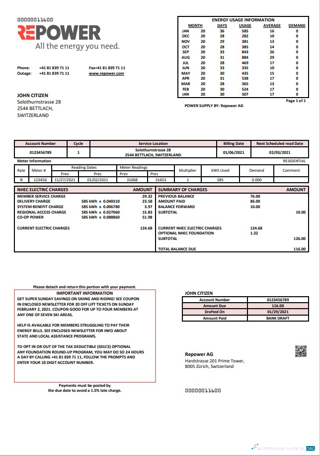 Realistische Herunterladen Schweiz Repower AG Nebenkostenabrechnung Vorlage, Fully Editable in Word und PDF Format PDF Vorlage