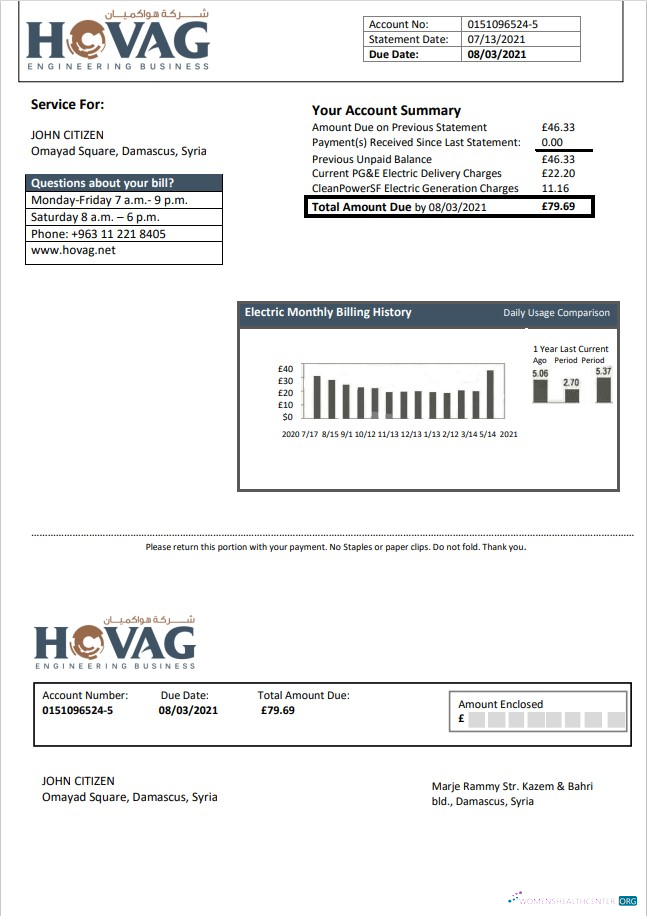 Professionelle Herunterladen Syrien HOVAG Unternehmen Strom Nebenkostenabrechnung Vorlage in Word und PDF Format PDF Vorlage