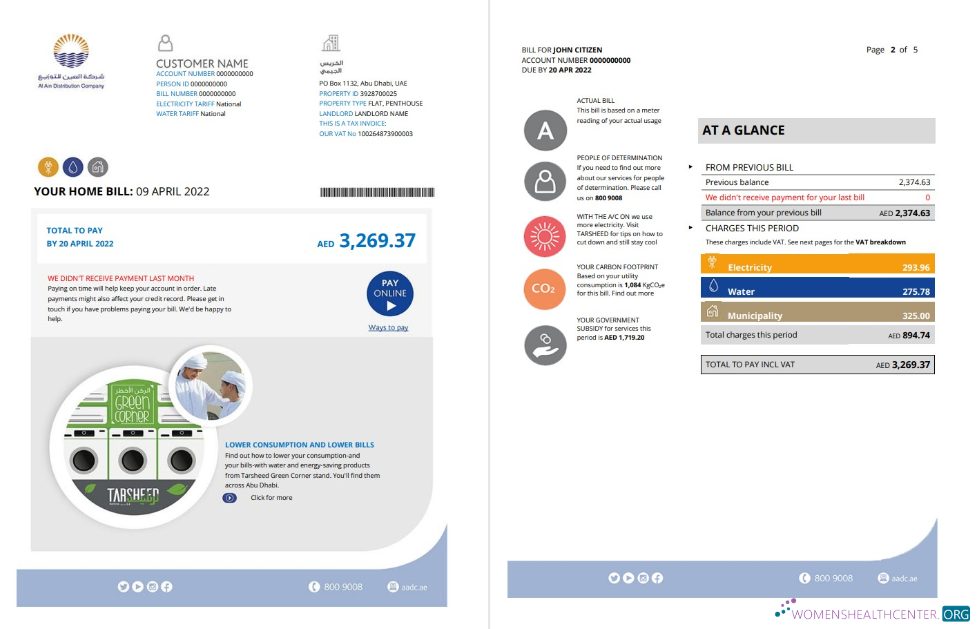 Editierbare Herunterladen UAE Abu Dhabi Al Ain Verteilung Co. Word und PDF Nebenkostenabrechnung Vorlage (5 Seiten) 1 2 PDF Vorlage