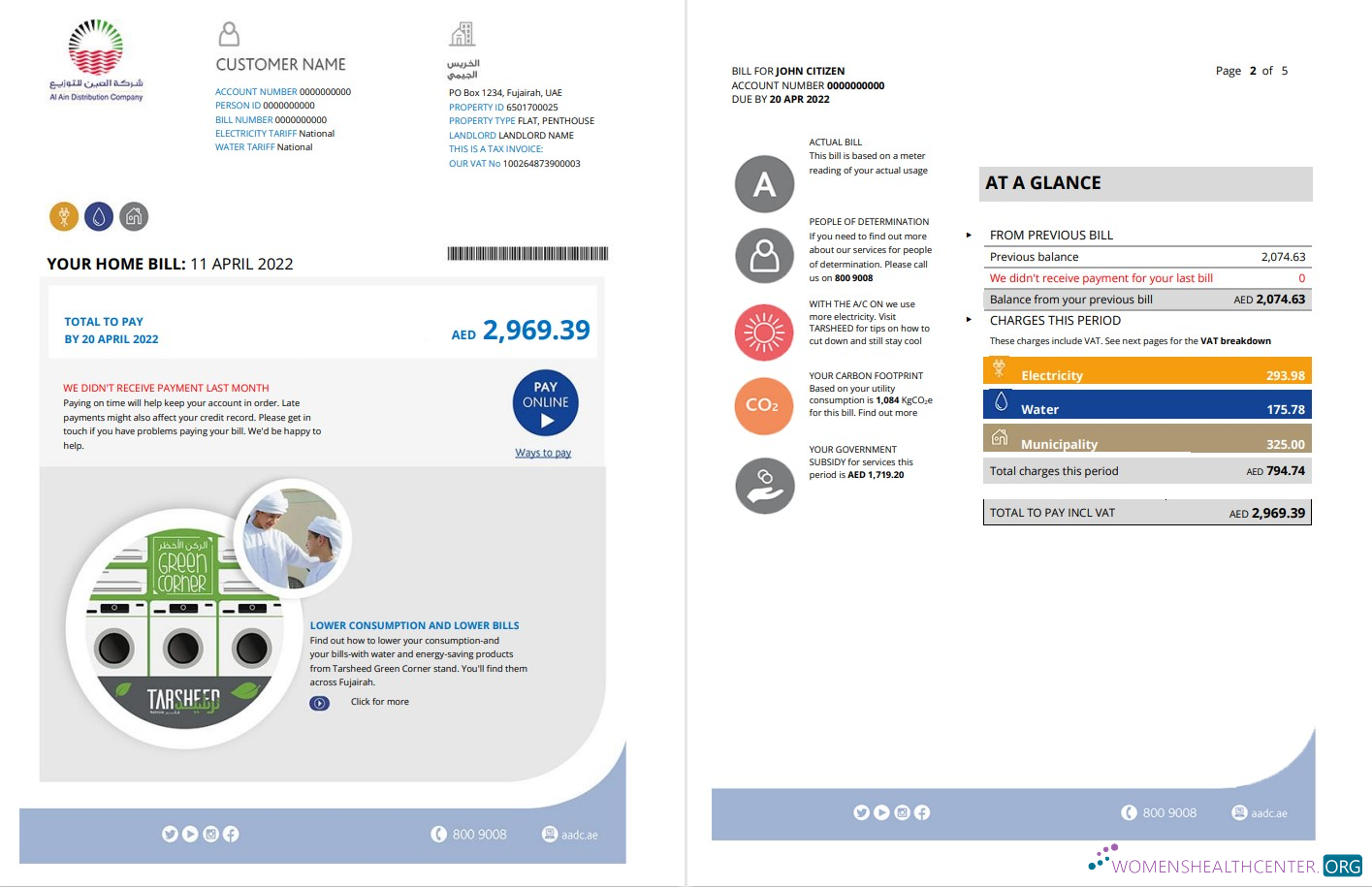 Premium Herunterladen UAE Fujairah Al Ain Verteilung Co. Word und PDF Nebenkostenabrechnung Vorlage (5 Seiten) 1 2 PDF Vorlage