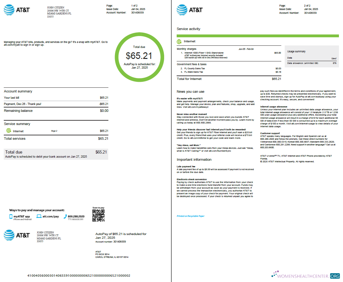 Editierbare Herunterladen USA AT&T Nebenkostenabrechnung Vorlage in Word und PDF Formats, 2 Seiten, Version 2 PDF Vorlage