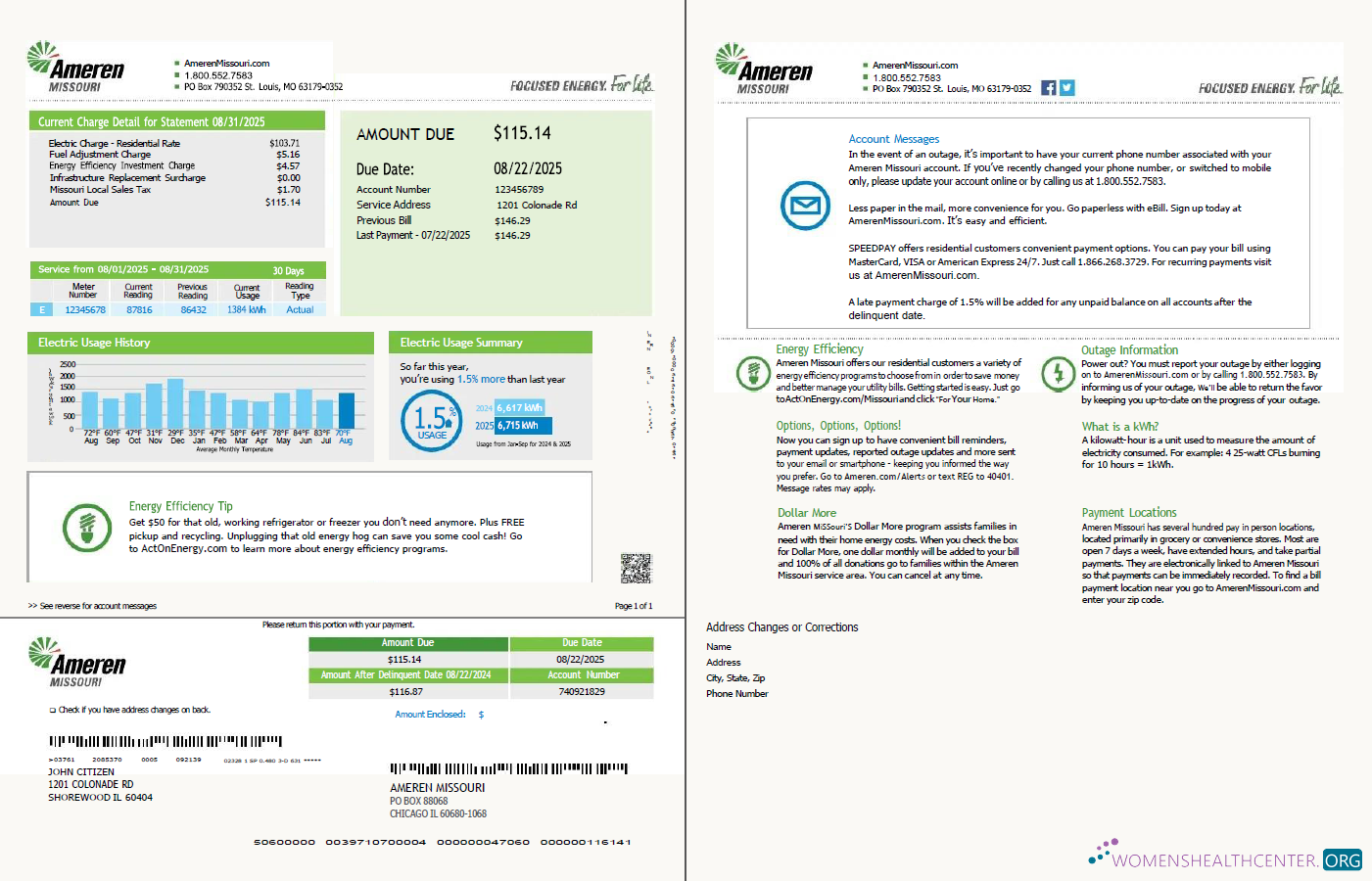 Editierbare Herunterladen USA Ameren Missouri Nebenkostenabrechnung Vorlage in Word und PDF Formats, 2 Seiten PDF Vorlage