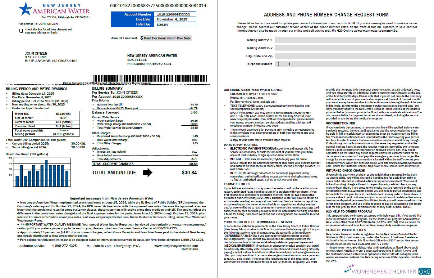 Hochwertige Herunterladen USA American Wasser Nebenkostenabrechnung Vorlage in Word und PDF Formats, 2 Seiten, Version 2 PDF Vorlage