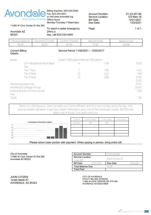 Premium Herunterladen USA Arizona The Stadt von Avondale Wasser Nebenkostenabrechnung Vorlage in Word und PDF Format PDF Vorlage