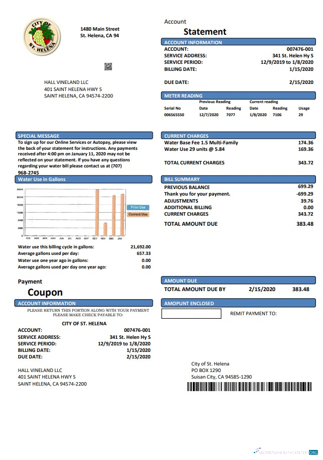 Hochwertige Herunterladen USA California Stadt von St Helena Nebenkostenabrechnung Vorlage in Word und PDF Format PDF Vorlage