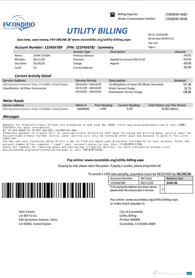 Realistische Herunterladen USA California Escondido Stadt von Choice Nebenkostenabrechnung Vorlage in Word und PDF Format PDF Vorlage