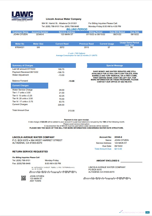 Editierbare Herunterladen USA California Lincoln Avenue Wasser Unternehmen Nebenkostenabrechnung Vorlage in Word und PDF Format PDF Vorlage