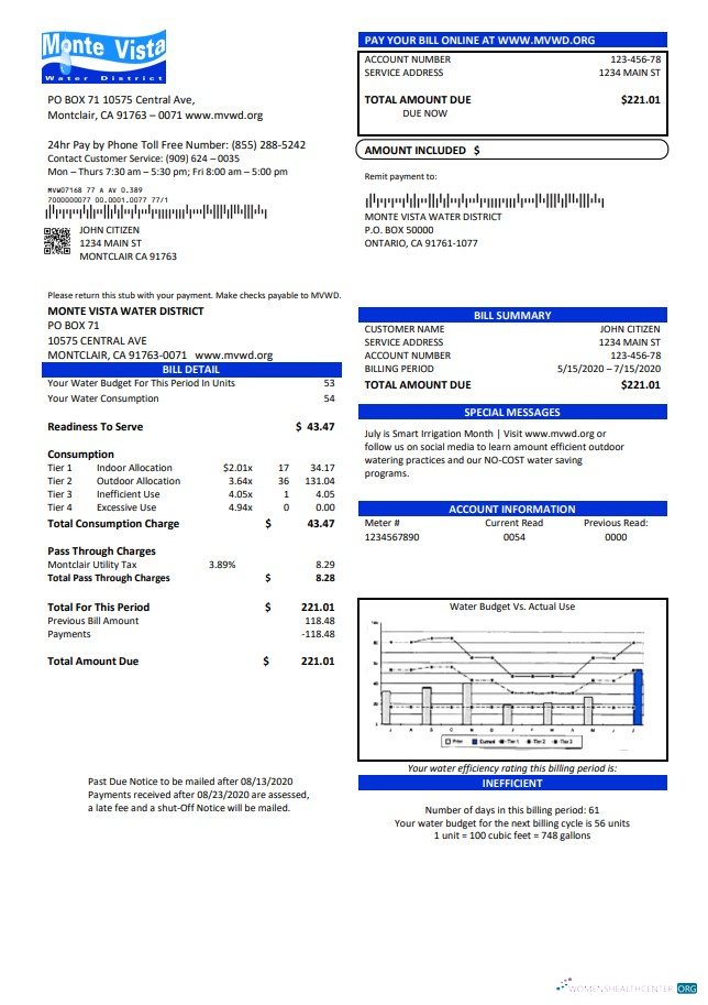 Hochwertige Herunterladen USA California Monte Vista Wasser Bezirk Nebenkostenabrechnung Vorlage in Word und PDF Format PDF Vorlage