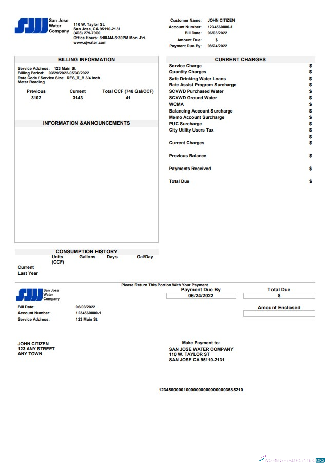 Realistische Herunterladen USA California San Jose Wasser Nebenkostenabrechnung Vorlage in Word und PDF Format PDF Vorlage