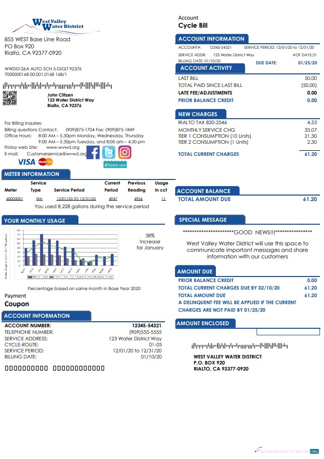 Premium Herunterladen USA California West Valley Wasser Bezirk Nebenkostenabrechnung Vorlage in Word und PDF Format PDF Vorlage