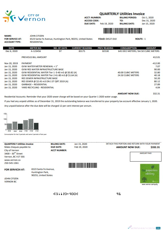 Premium Herunterladen USA Kanada Stadt von Vernon Wasser Nebenkostenabrechnung Vorlage in Word und PDF Format PDF Vorlage