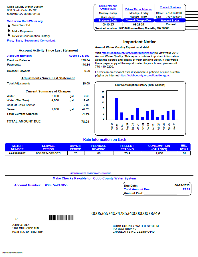 Premium Herunterladen USA Cobb County Wasser System Nebenkostenabrechnung Vorlage in Word und PDF Formats PDF Vorlage