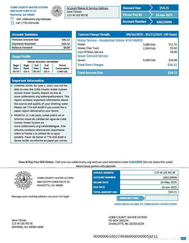 Hochwertige Herunterladen USA Cobb County Wasser System Nebenkostenabrechnung Vorlage in Word und PDF Formats, Version 2 PDF Vorlage