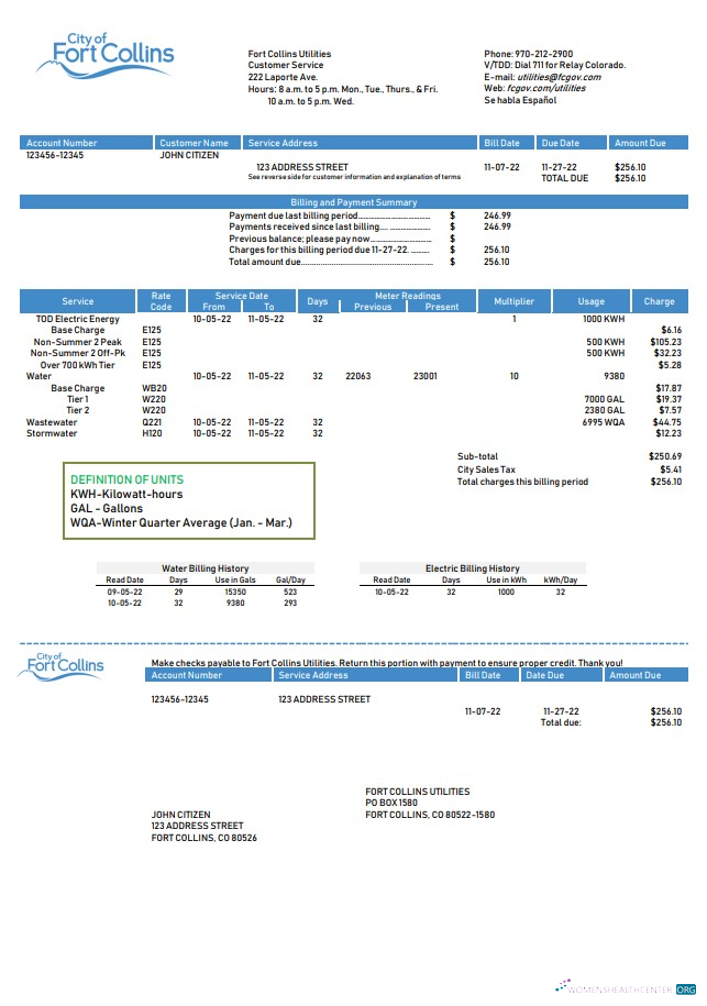 Hochwertige Herunterladen USA Colorado Fort Collins Utilities Nebenkostenabrechnung Vorlage in Word und PDF Format PDF Vorlage