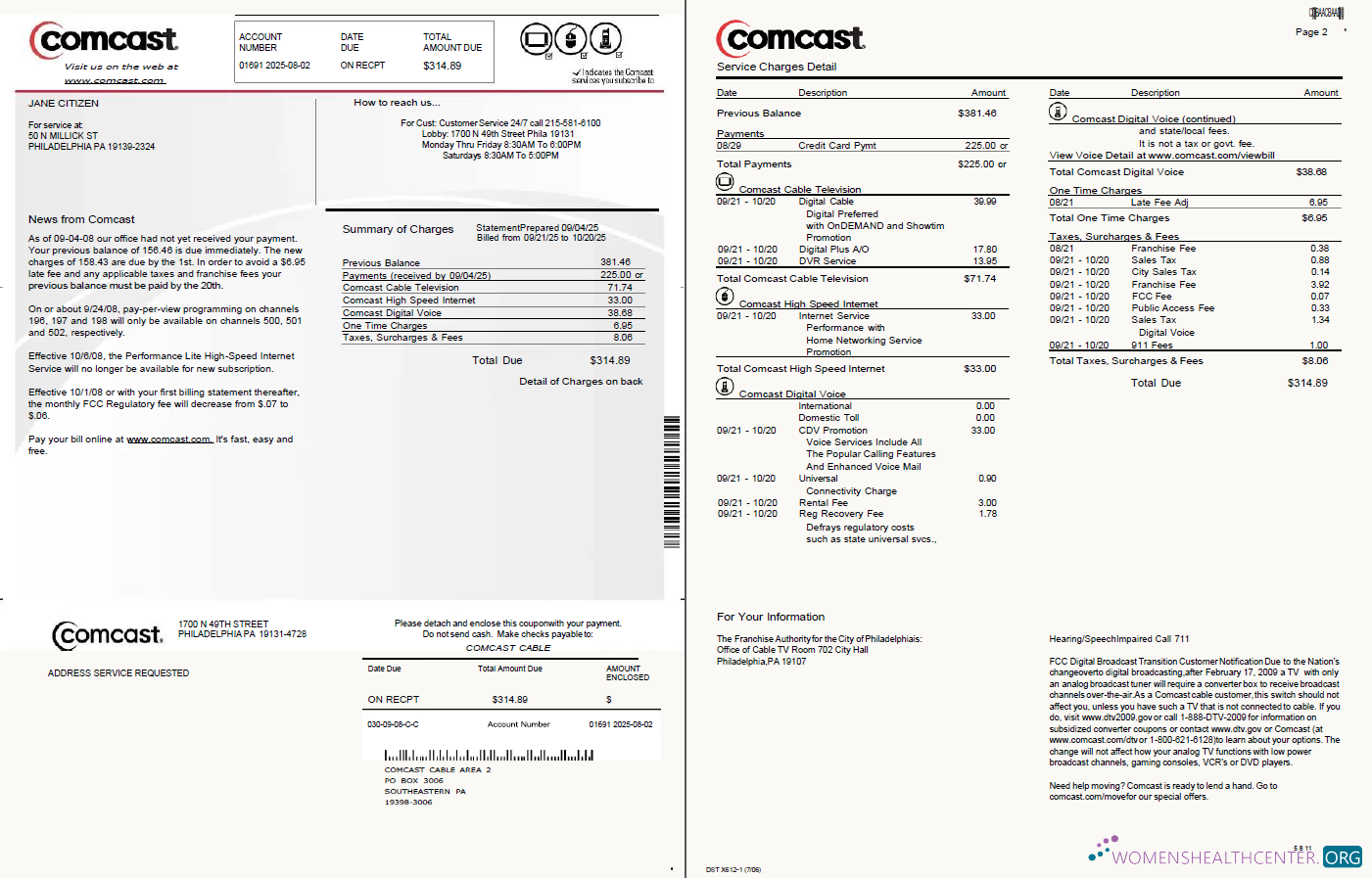Professionelle Herunterladen USA Comcast Nebenkostenabrechnung Vorlage in Word und PDF Formats, 2 Seiten, Version 2 PDF Vorlage