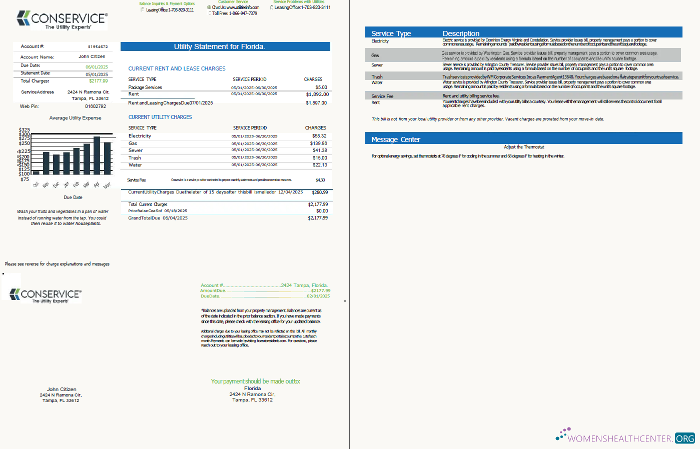 Hochwertige Herunterladen USA Conservice Nebenkostenabrechnung Vorlage in Word und PDF Formats, 2 Seiten, Version 2 PDF Vorlage