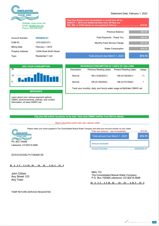 Realistische Herunterladen USA Consolidated Mutual Wasser Nebenkostenabrechnung Vorlage in Word und PDF Format PDF Vorlage