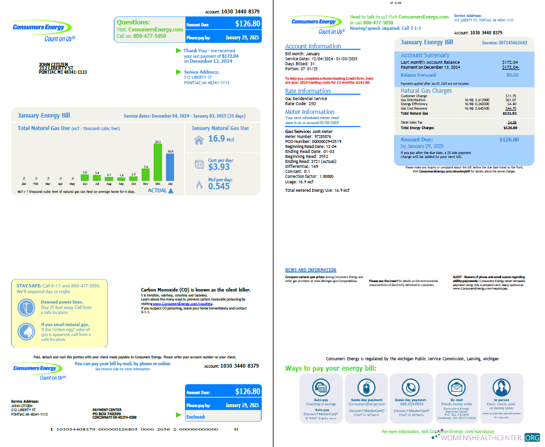 Hochwertige Herunterladen USA Consumers Energy Nebenkostenabrechnung Vorlage in Word und PDF Formats, 2 Seiten, Vesion 3 PDF Vorlage