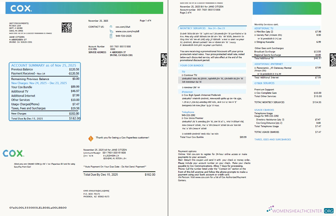 Realistische Herunterladen USA Cox Nebenkostenabrechnung Vorlage in Word und PDF Formats, 4 Seiten, 1 2 Seiten PDF Vorlage