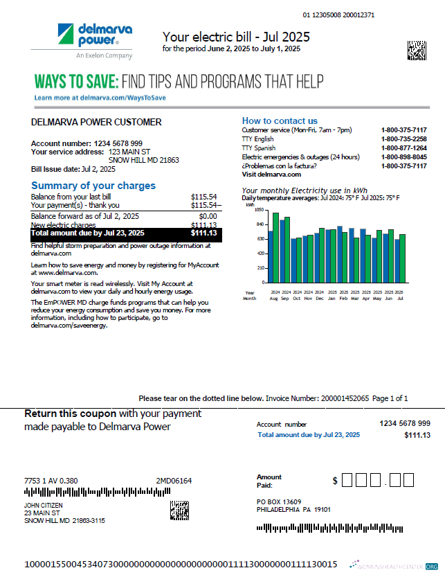 Hochwertige Herunterladen USA Delmarva Power Nebenkostenabrechnung Vorlage in Word und PDF Formats, Version 3 PDF Vorlage
