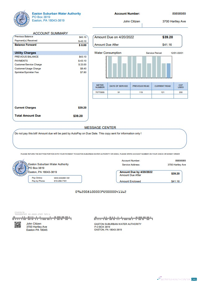 Realistische Herunterladen USA Eastern Suburban Wasser Behörde Nebenkostenabrechnung Vorlage in Word und PDF Format PDF Vorlage