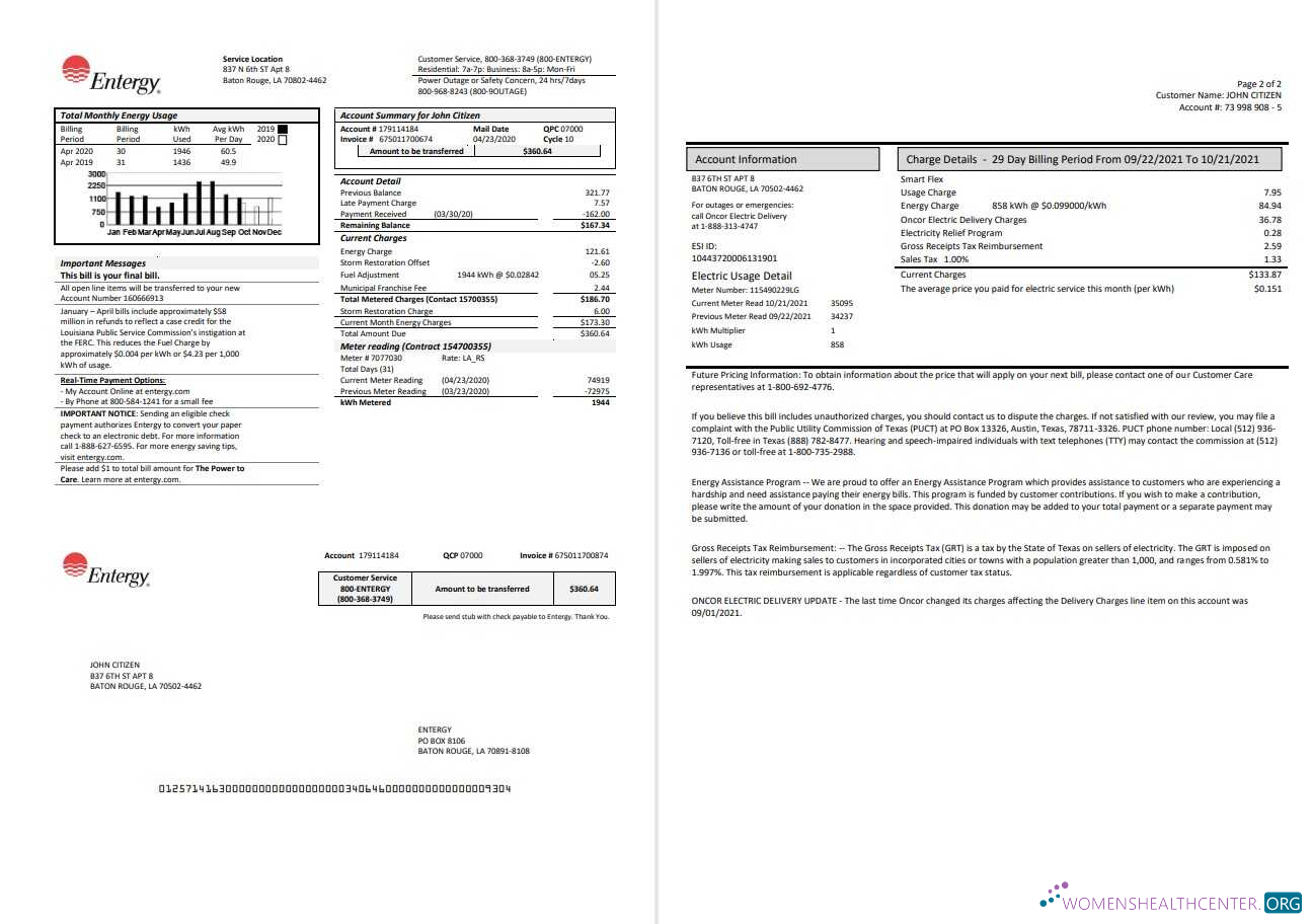 Realistische Herunterladen USA Entergy Strom Nebenkostenabrechnung Vorlage in Word und PDF Format (2 Seiten) PDF Vorlage