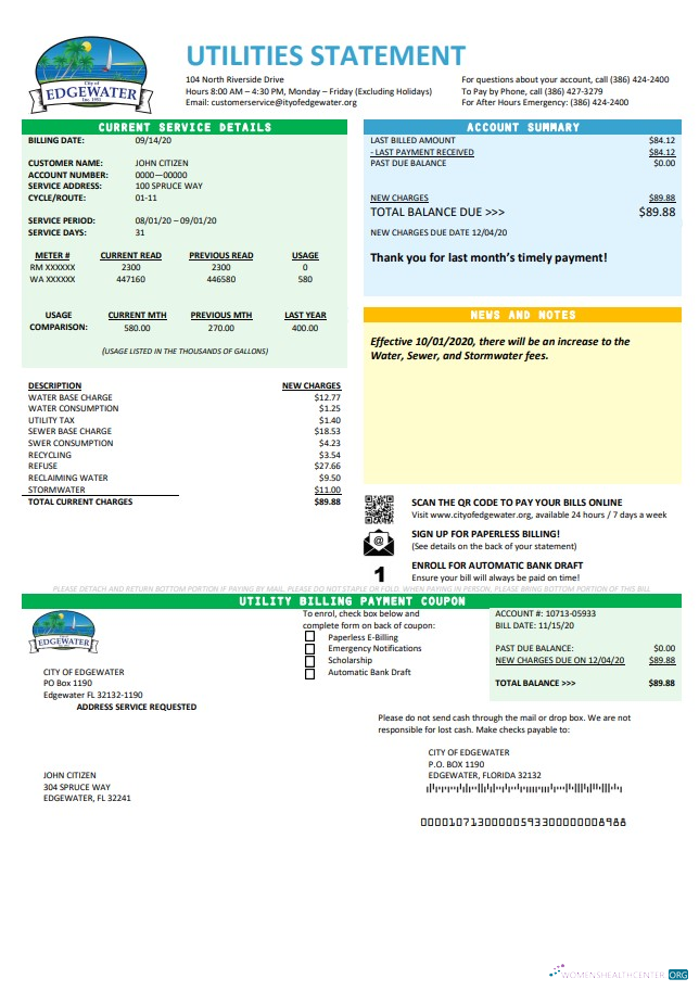 Hochwertige Herunterladen USA Florida Stadt von Edgewater Nebenkostenabrechnung Vorlage in Word und PDF Format PDF Vorlage