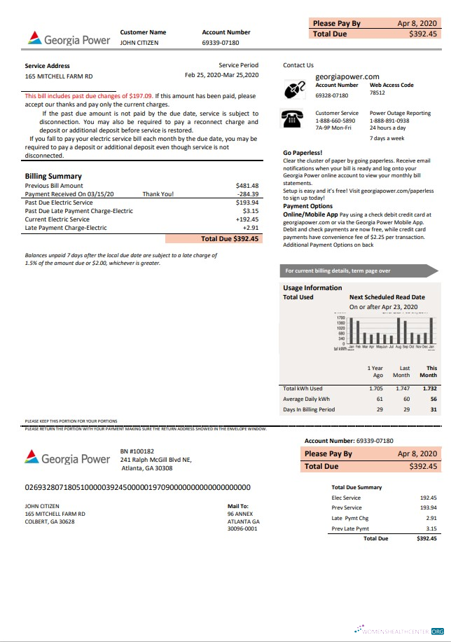 Realistische Herunterladen USA Georgien Power Utility Neu Brand Bill Vorlage in Word und PDF Format, Fully Editable PDF Vorlage