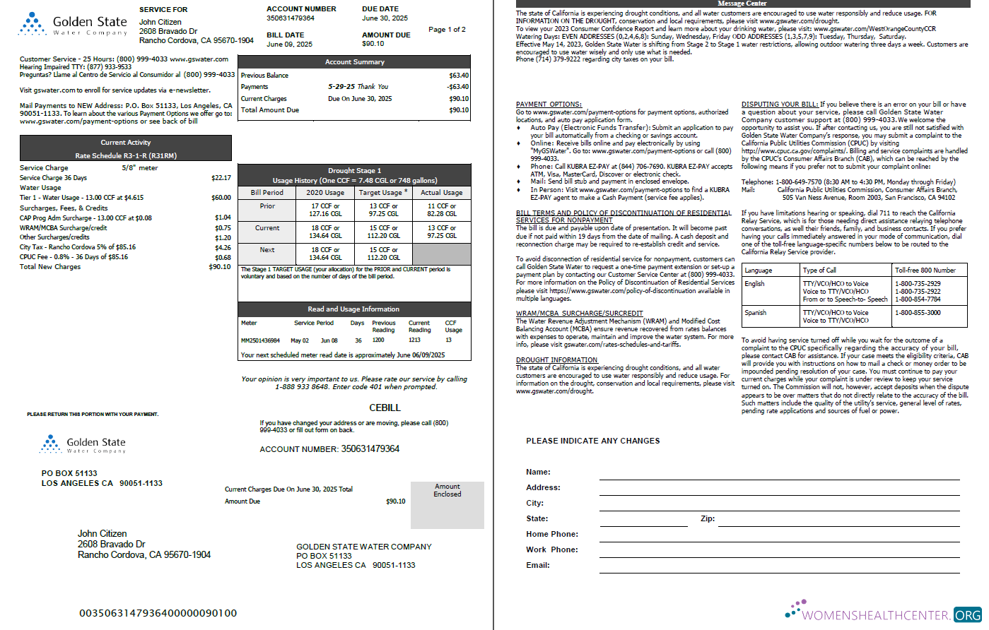 Hochwertige Herunterladen USA Golden Staatlich Wasser Unternehmen Nebenkostenabrechnung Vorlage in Word und PDF Formats, 2 Seiten PDF Vorlage