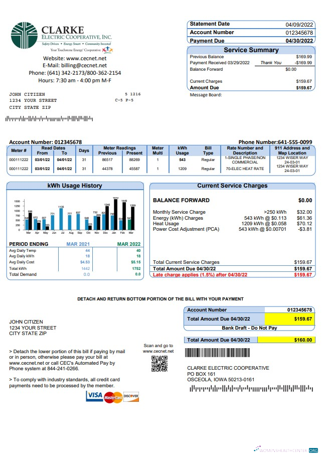 Realistische Herunterladen USA Iowa Clarke Electric Cooperative, Inc Nebenkostenabrechnung Vorlage in Word und PDF Format PDF Vorlage