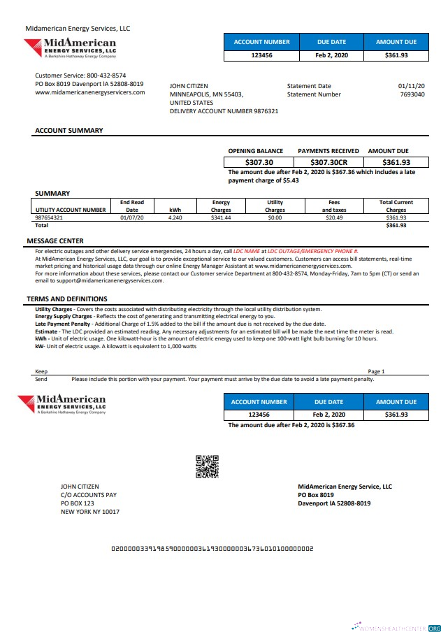 Realistische Herunterladen USA Iowa MidAmerican Energy Services Nebenkostenabrechnung Vorlage in Word und PDF Format PDF Vorlage