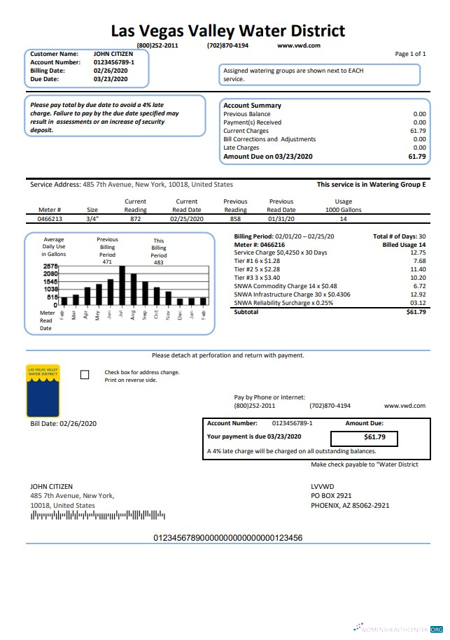 Hochwertige Herunterladen USA Las Vegas Valley Wasser Bezirk (LVVWD) Nebenkostenabrechnung Vorlage in Word und PDF Format PDF Vorlage
