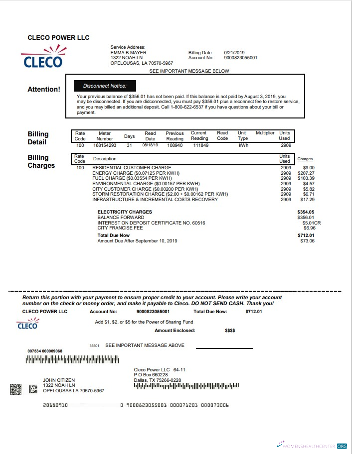 Realistische Herunterladen USA Louisiana Cleco Power Strom Nebenkostenabrechnung Vorlage in Word und PDF Format PDF Vorlage